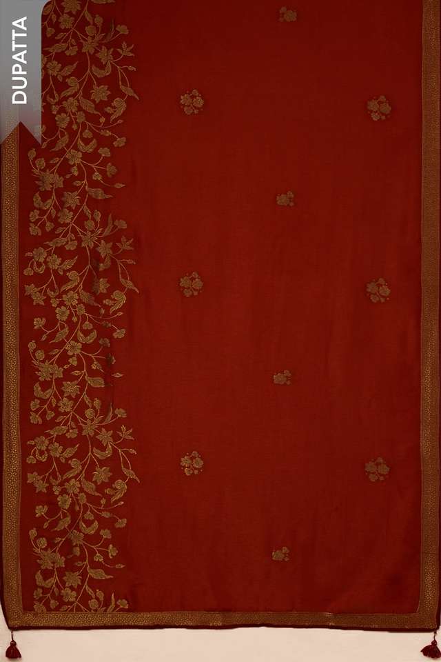 Red Pure Viscose Embroidered Unstitched Suit Set thumbnail image number null