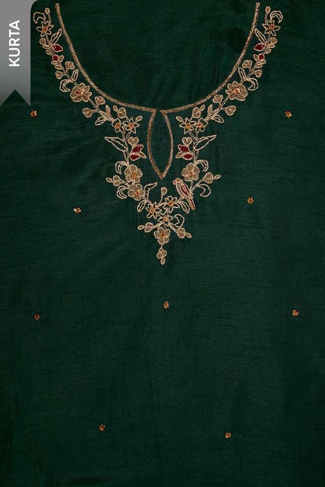 Dark Green Pure Viscose Embroidered Unstitched Suit Set thumbnail image number null