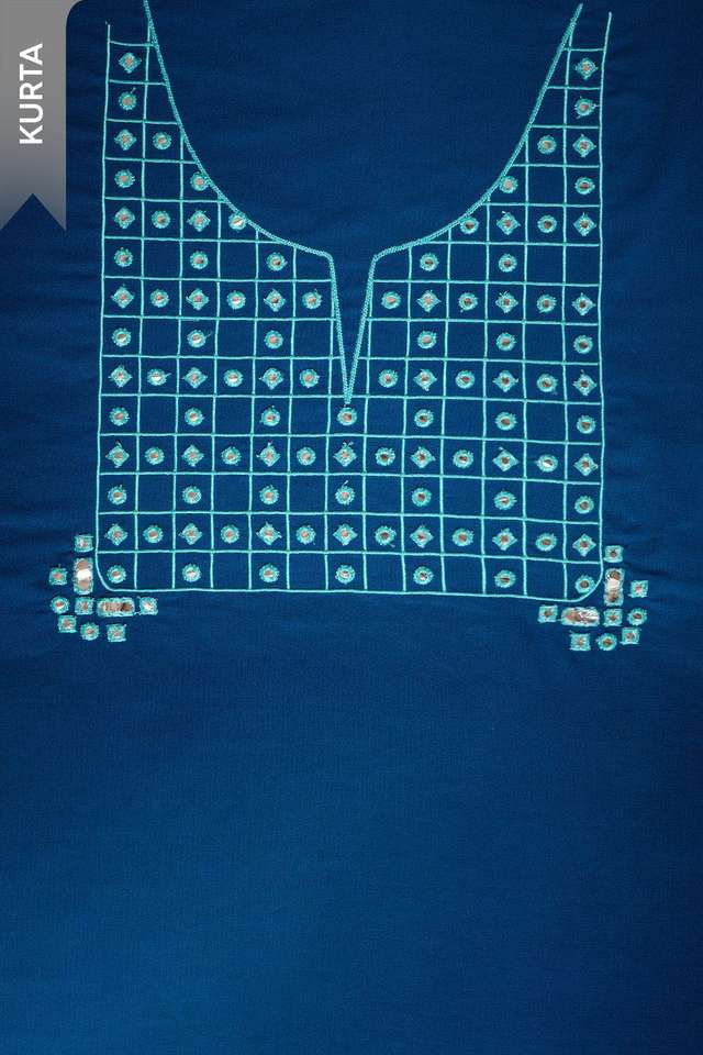 Dark Blue Pure Cotton Embroidered Unstitched Suit Set thumbnail image number null