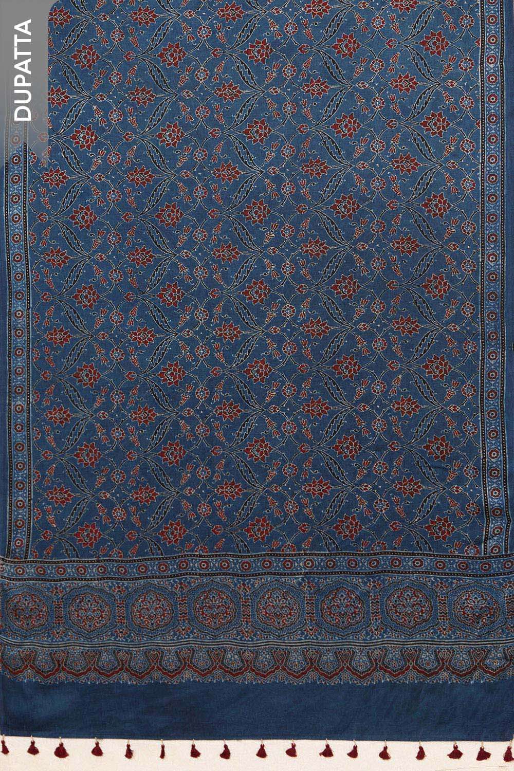 Dark Red Pure Tussar Viscose Ajarakh Unstitched Suit Set image number null