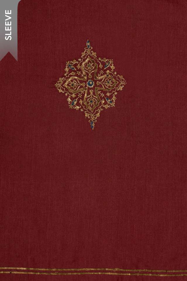 Dark Red Pure Tussar Viscose Ajarakh Unstitched Suit Set thumbnail image number null