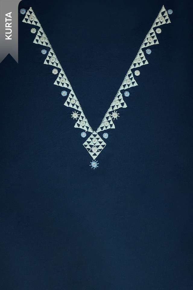 Dark Blue Pure Cotton Embroidered Unstitched Suit Set thumbnail image number null
