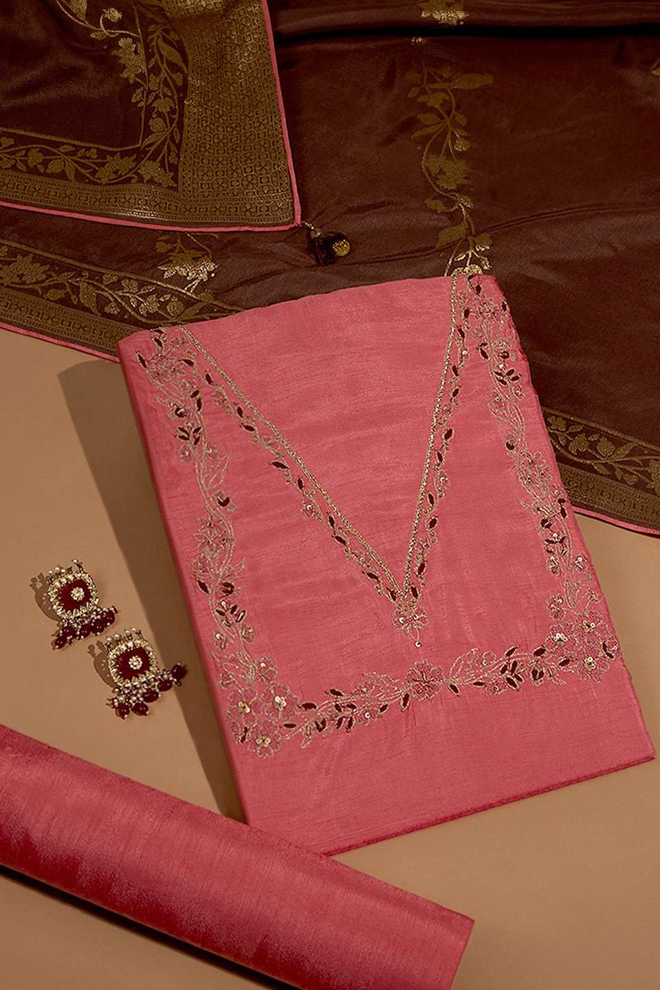 Pink Pure Viscose Embroidered Unstitched Suit Set