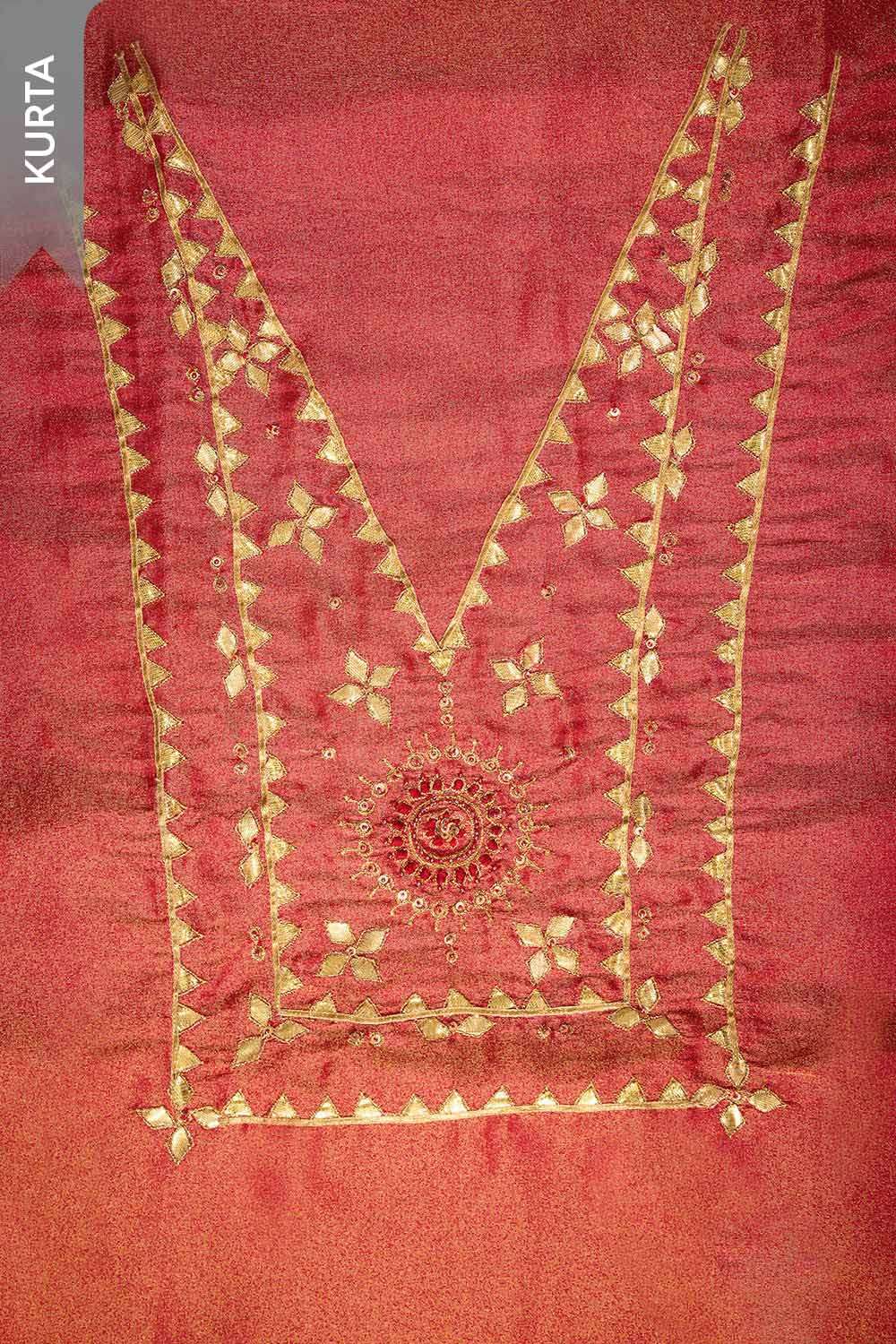 Red Viscose Tissue Gota Patti Emroidered Unstitched Suit Set image number null