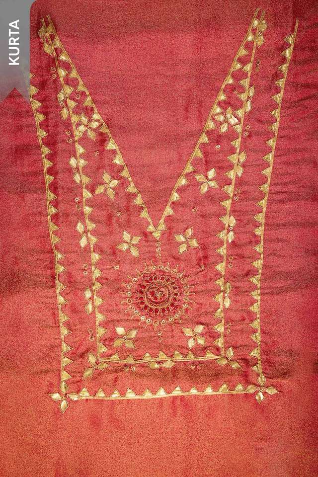 Red Viscose Tissue Gota Patti Emroidered Unstitched Suit Set thumbnail image number null