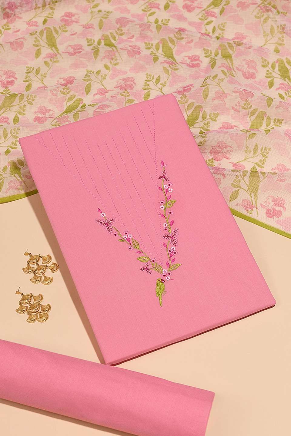 Light Pink Pure Cotton Embroidered Unstitched Suit Set