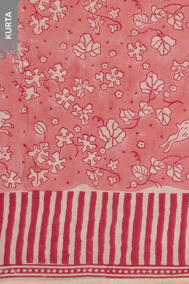 Pink Bagru Block Printed Pure Cotton Unstitched Suit Set thumbnail image number null