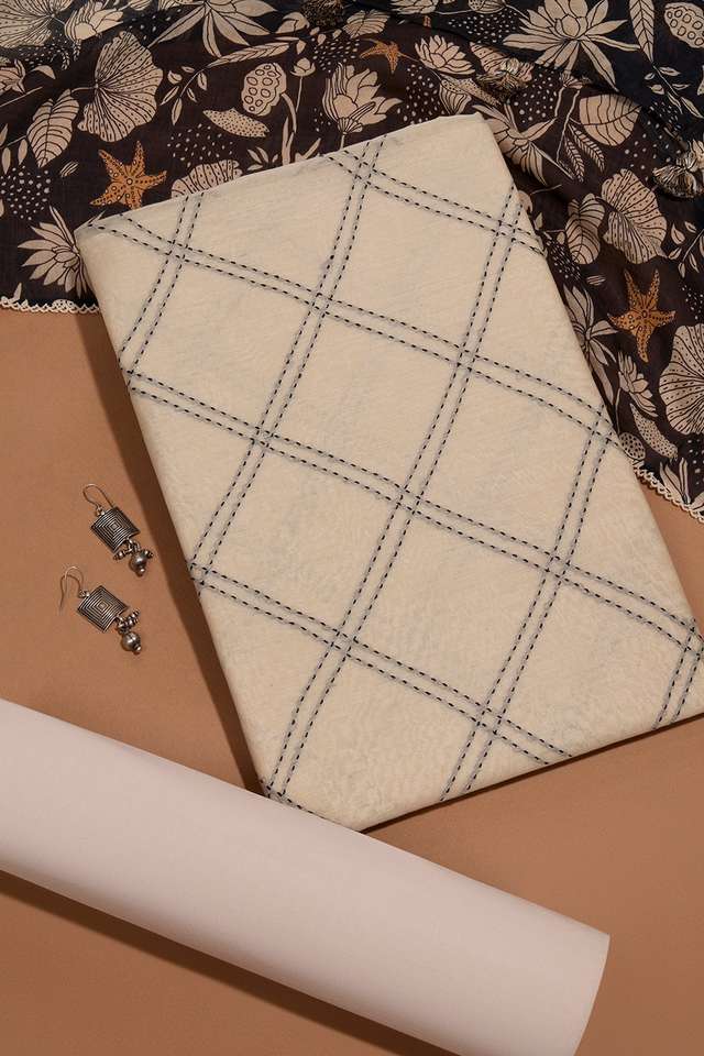 Off White Pure Silk Cotton Embroidered Unstitched Suit Set image number