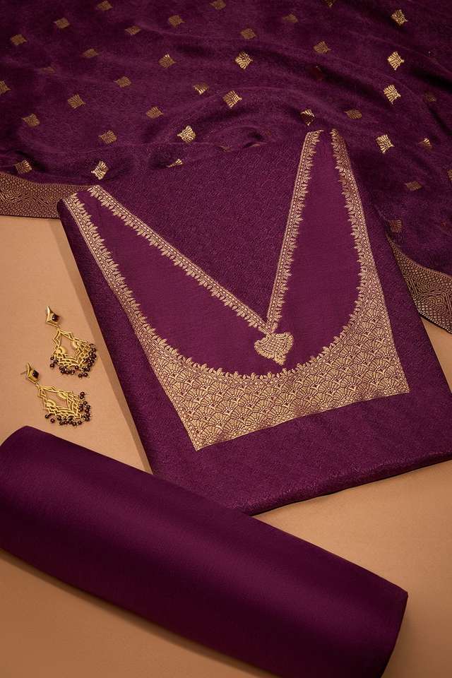 Dark Violet Viscose Brocade Unstitched Suit Set image number