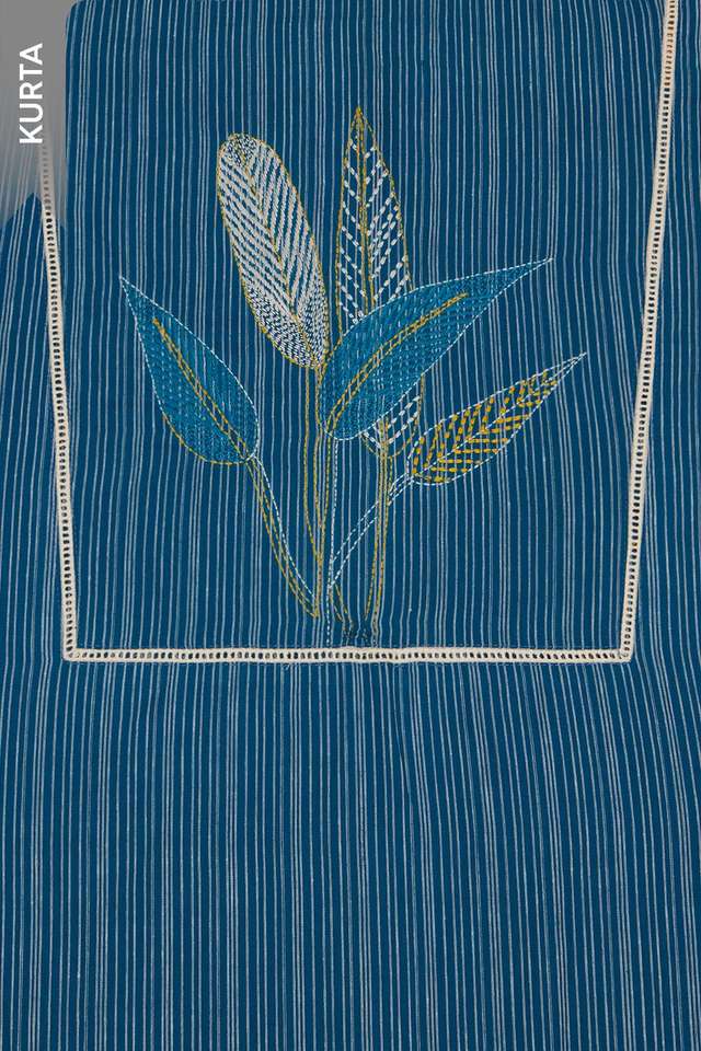 Dark Blue Pure Cotton Kantha Embroidered Unstitched Suit Set thumbnail image number null