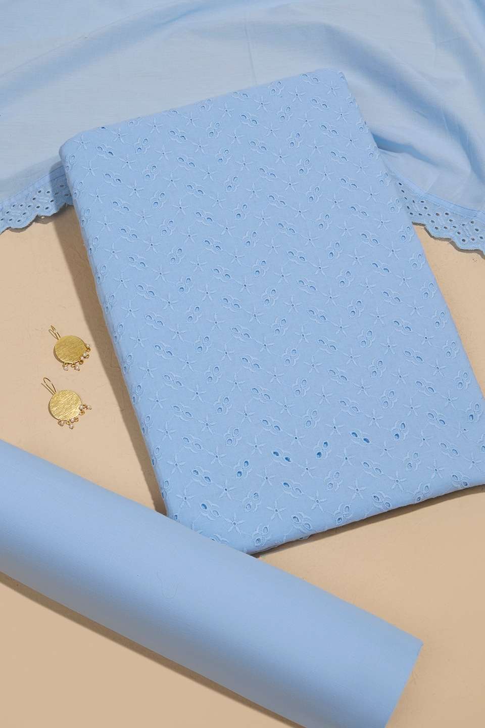 Light Blue Pure Cotton Embroidered Unstitched Suit Set