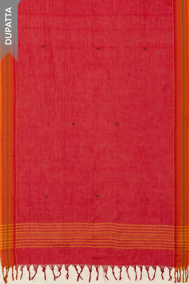Orange Pure Cotton Embroidered Unstitched Suit Set thumbnail image number null