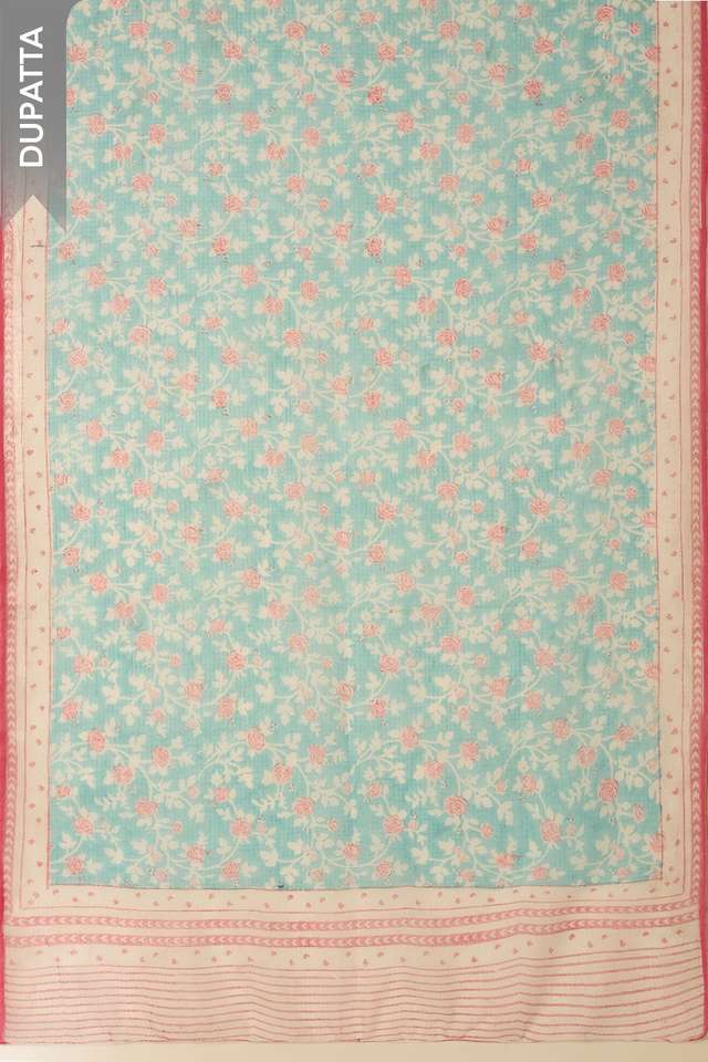 Light Blue Printed Sanganeri Pure Silk Cotton Unstitched Suit Set thumbnail image number null