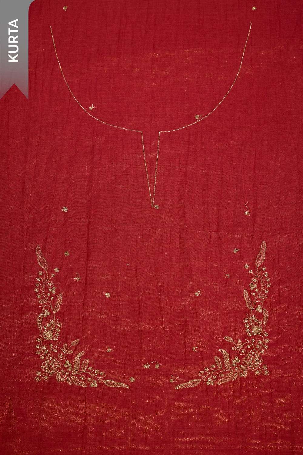 Red Pure Tissue Cotton Embroidered Unstitched Suit Set image number null