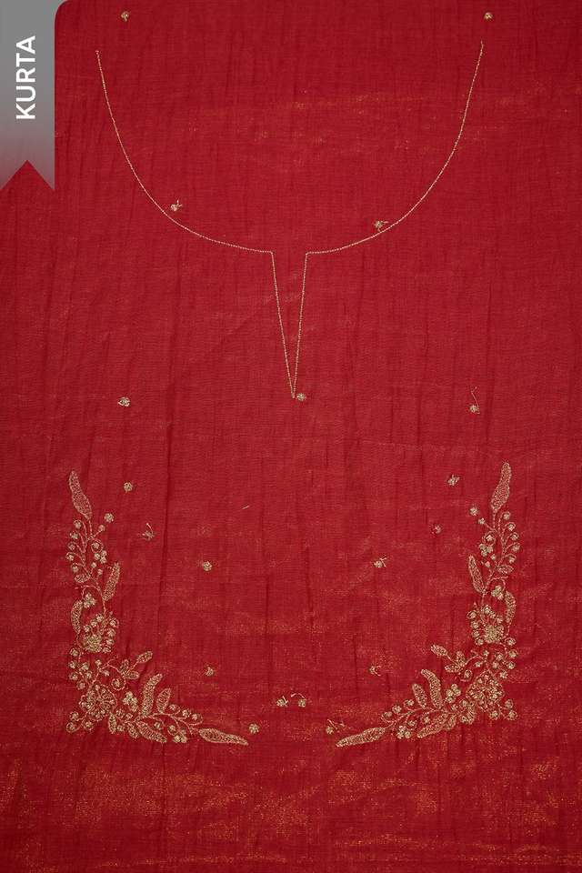 Red Pure Tissue Cotton Embroidered Unstitched Suit Set thumbnail image number null