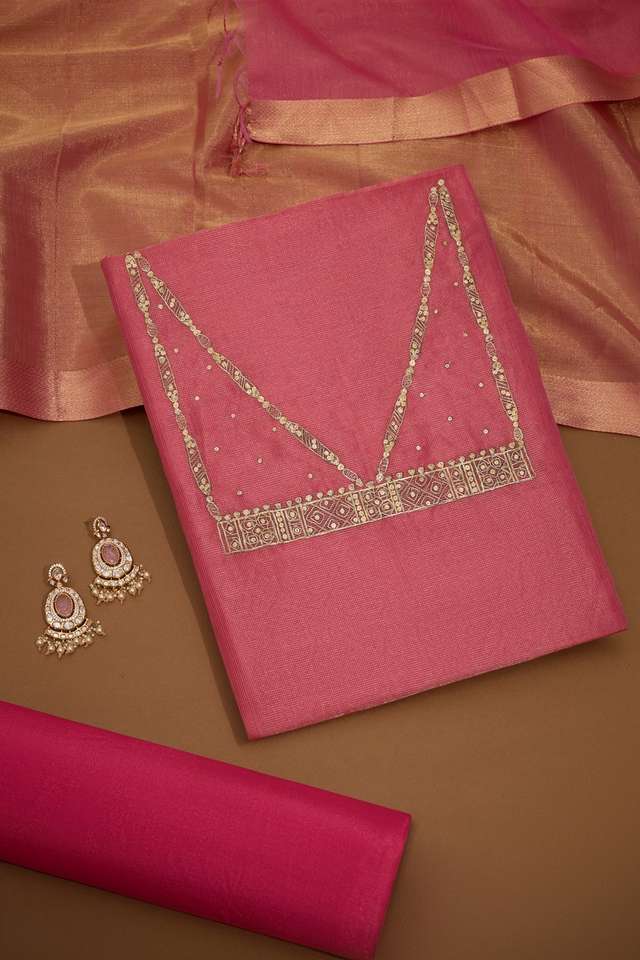 Pink Pure Tissue Cotton Embroidered Unstitched Suit Set