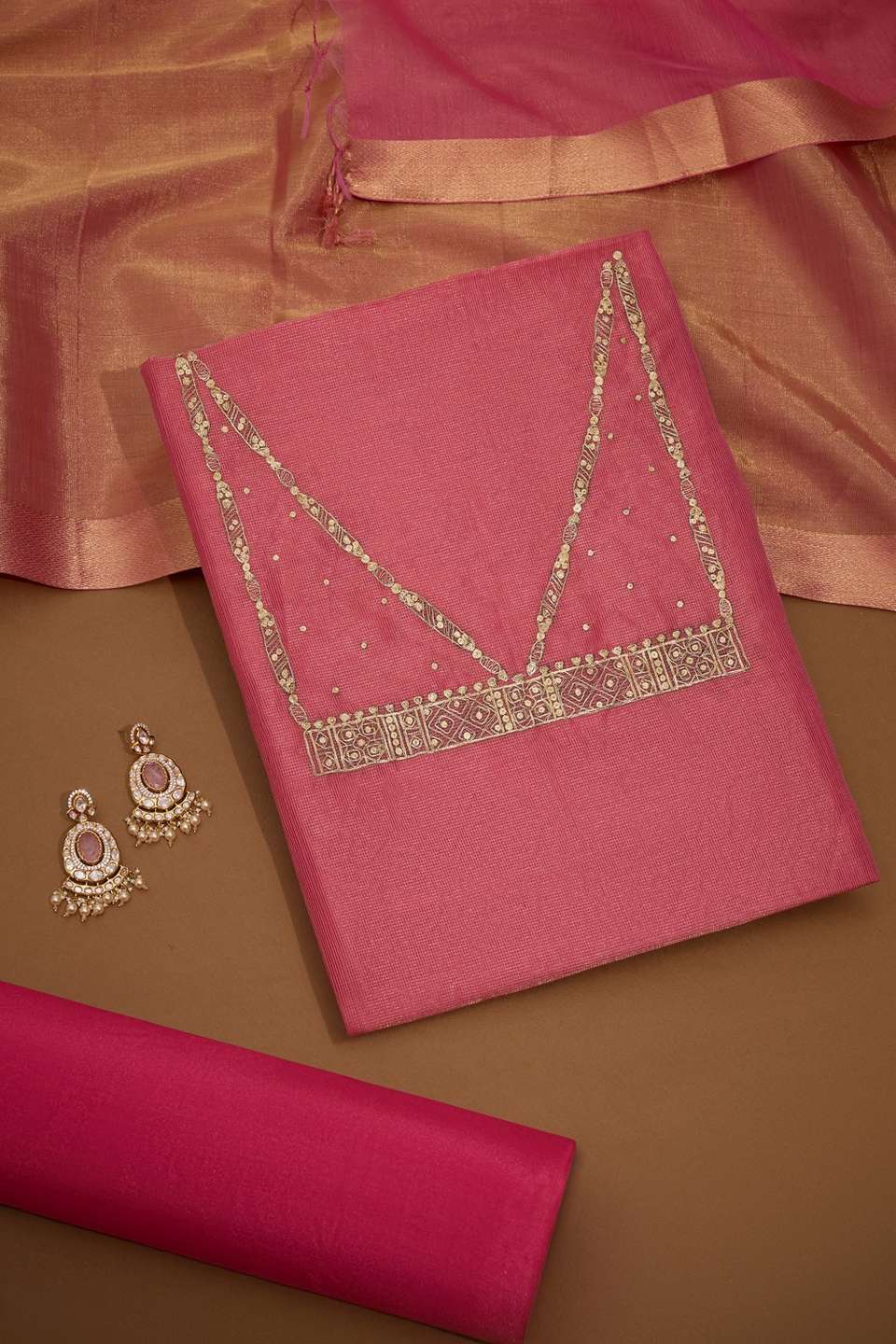 Pink Pure Tissue Cotton Embroidered Unstitched Suit Set