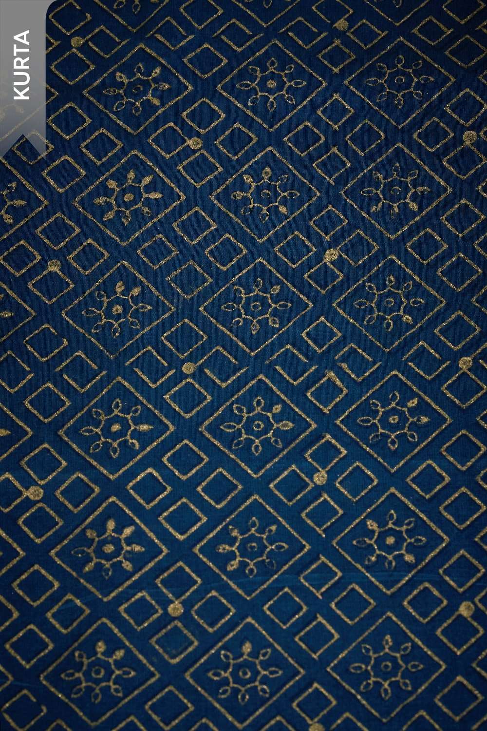 Dark Blue Pure Silk Cotton Block Printed Unstitched Suit Set image number null