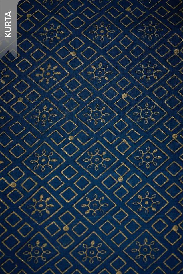 Dark Blue Pure Silk Cotton Block Printed Unstitched Suit Set thumbnail image number null