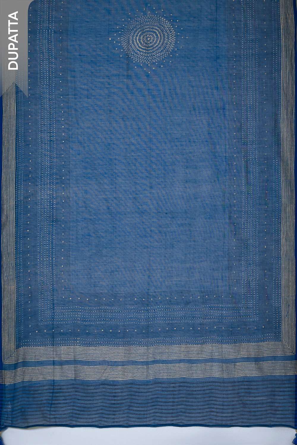 Dark Blue Pure Silk Cotton Block Printed Unstitched Suit Set image number null