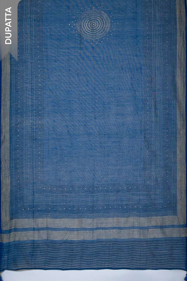 Dark Blue Pure Silk Cotton Block Printed Unstitched Suit Set thumbnail image number null