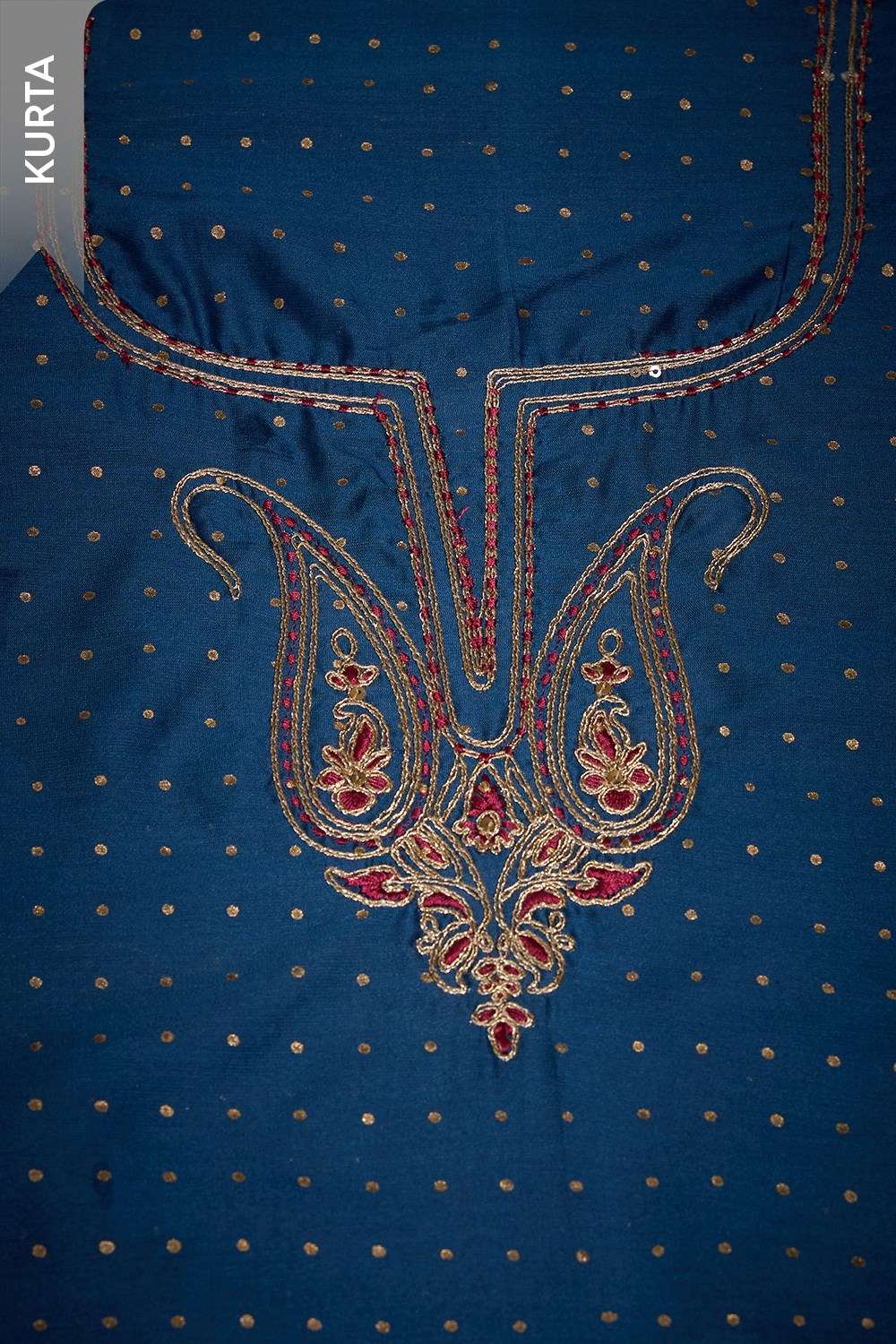 Dark Blue Embroidered Pure Silk Cotton Unstitched Suit Set image number null