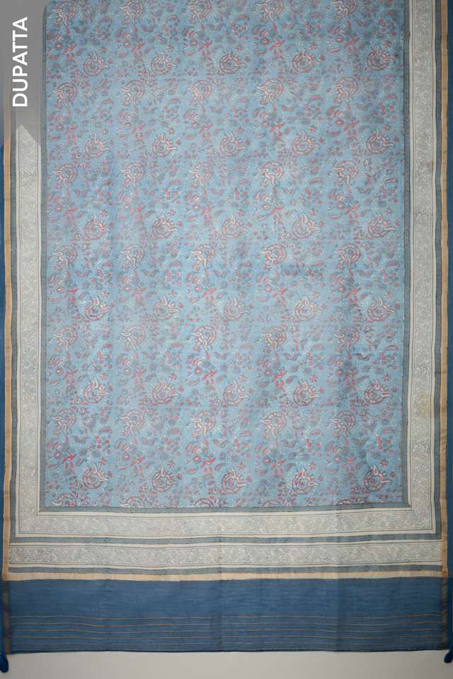 Dark Blue Embroidered Pure Silk Cotton Unstitched Suit Set thumbnail image number null
