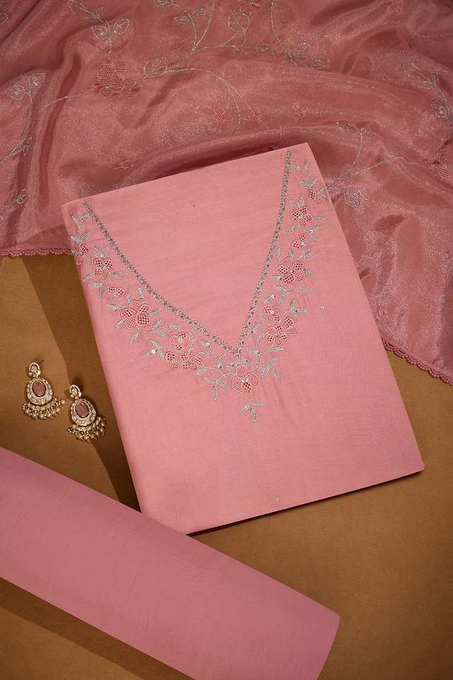 Pink Pure Viscose Embroidered Unstitched Suit Set image number