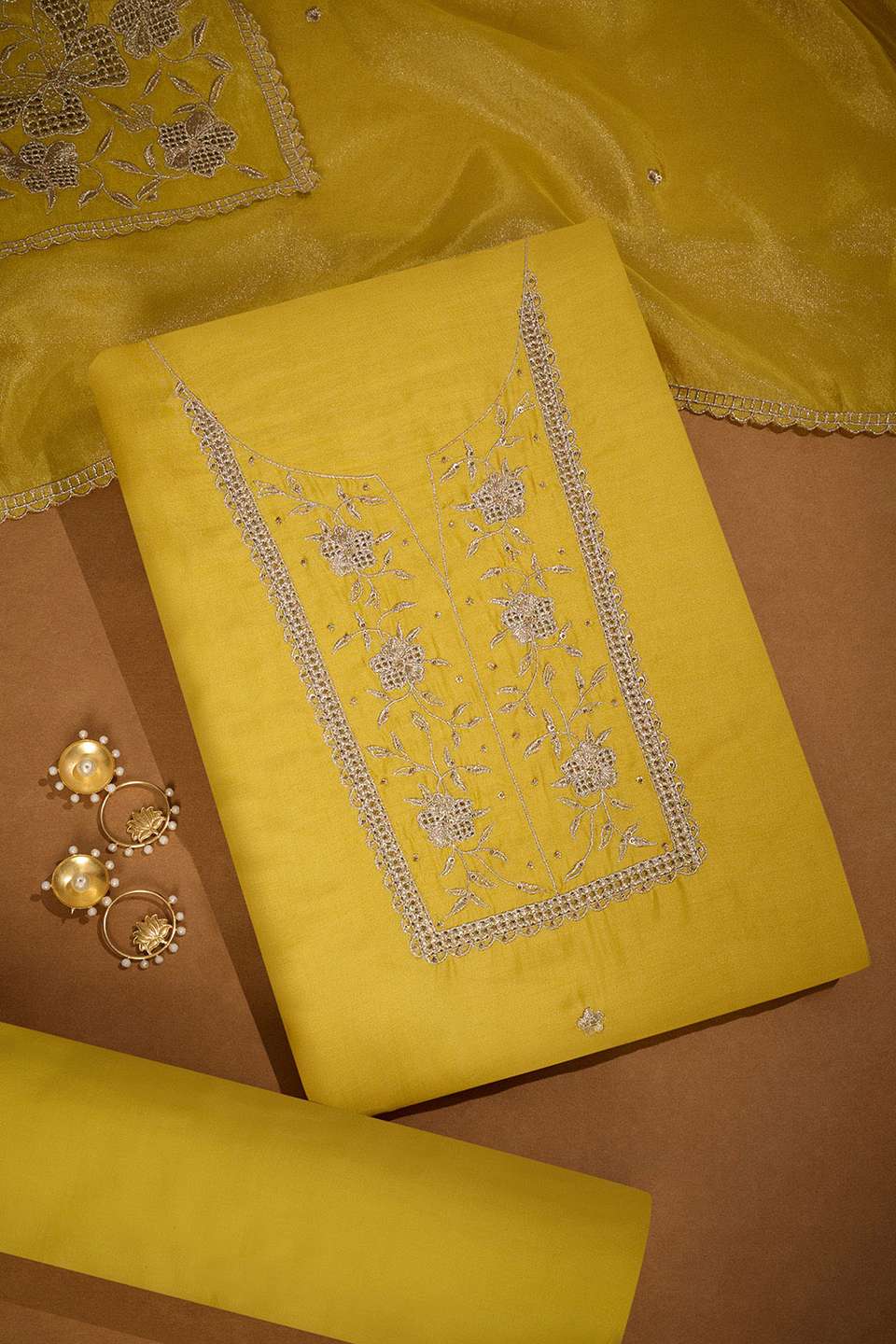 Yellow Pure Viscose Embroidered Unstitched Suit Set