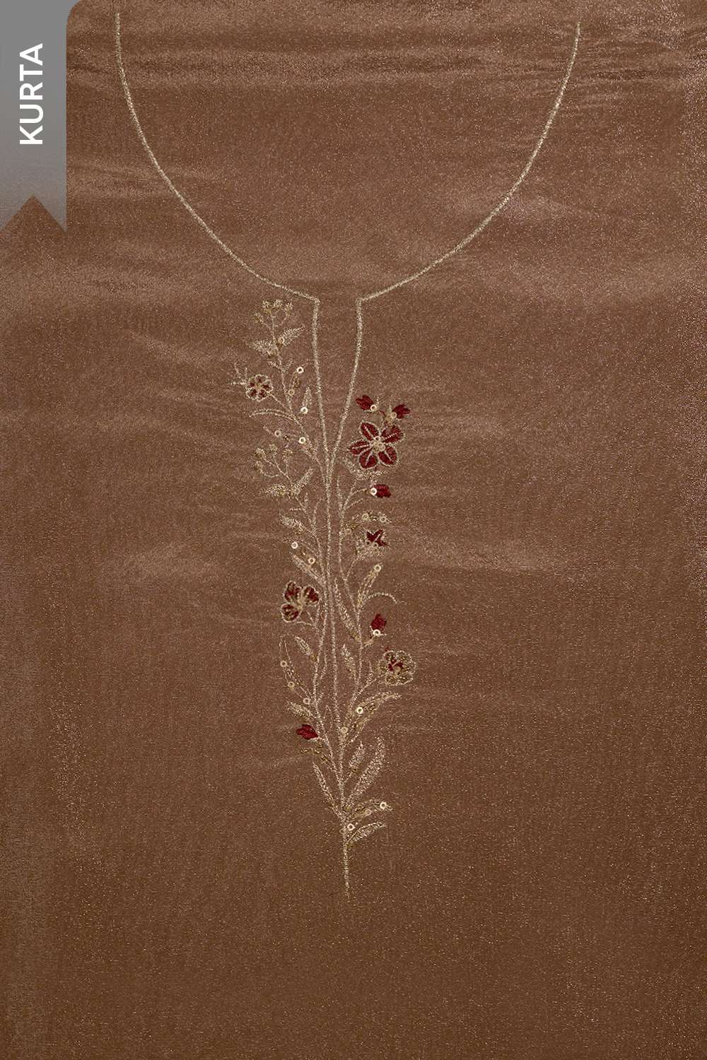 Brown Viscose Tissue Embroidered Unstitched Suit Set image number null