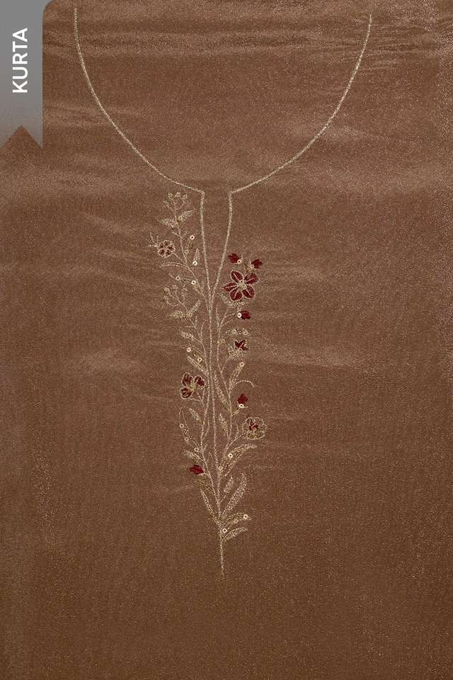Brown Viscose Tissue Embroidered Unstitched Suit Set thumbnail image number null
