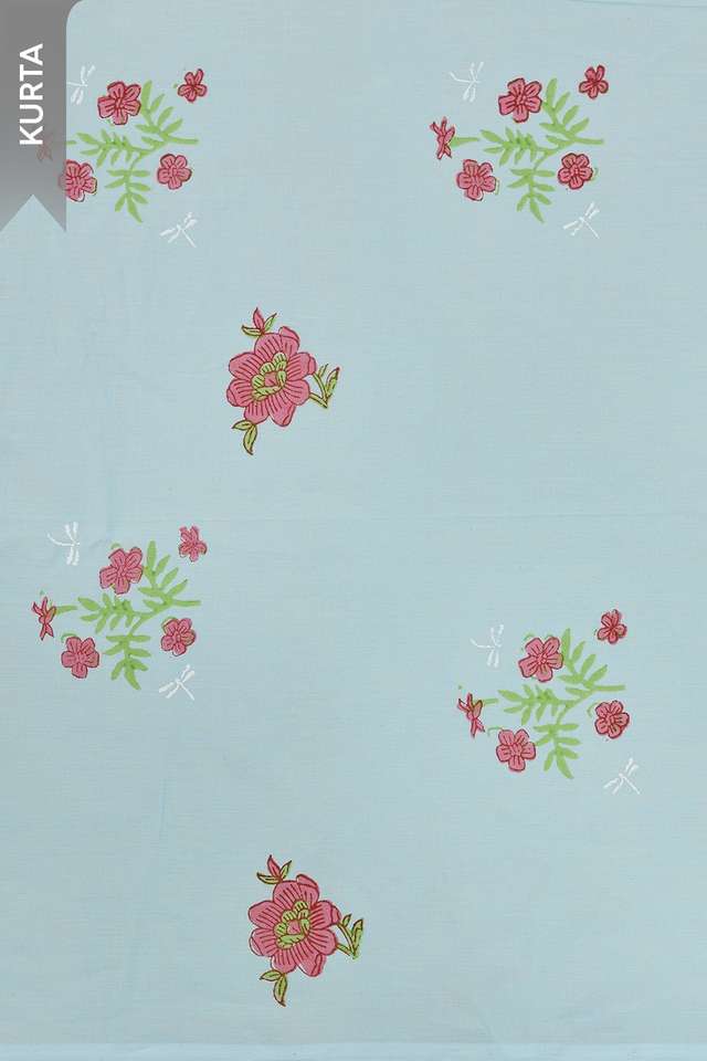 Light Blue Block Printed Pure Cotton Unstitched Suit Set thumbnail image number null