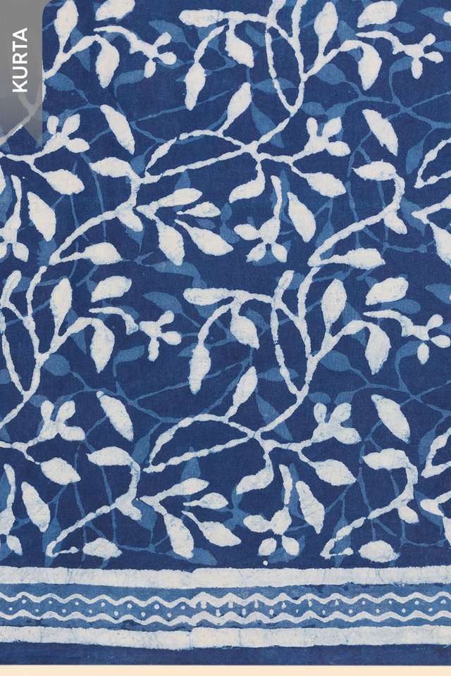Dark Blue Pure Cotton Dabu Block Printed Unstitched Suit Set thumbnail image number null