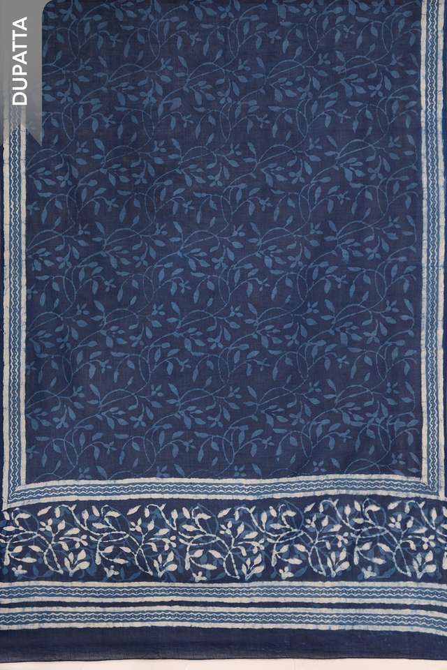 Dark Blue Pure Cotton Dabu Block Printed Unstitched Suit Set thumbnail image number null