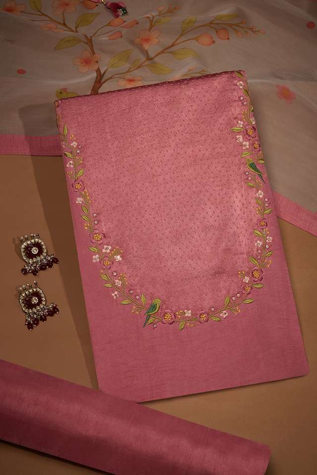 Pink Pure Viscose Embroidered Unstitched Suit Set image number