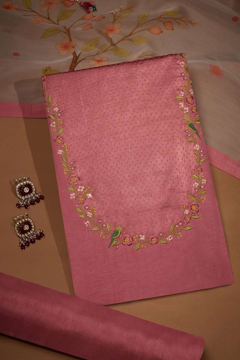 Pink Pure Viscose Embroidered Unstitched Suit Set