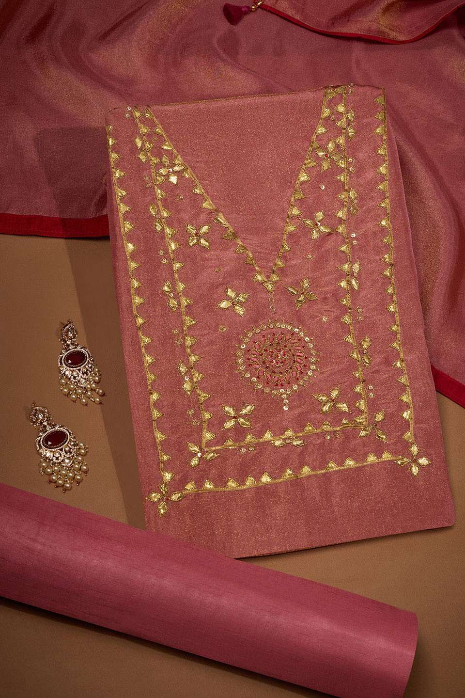 Light Pink Viscose Tissue Embroidered Unstitched Suit Set
