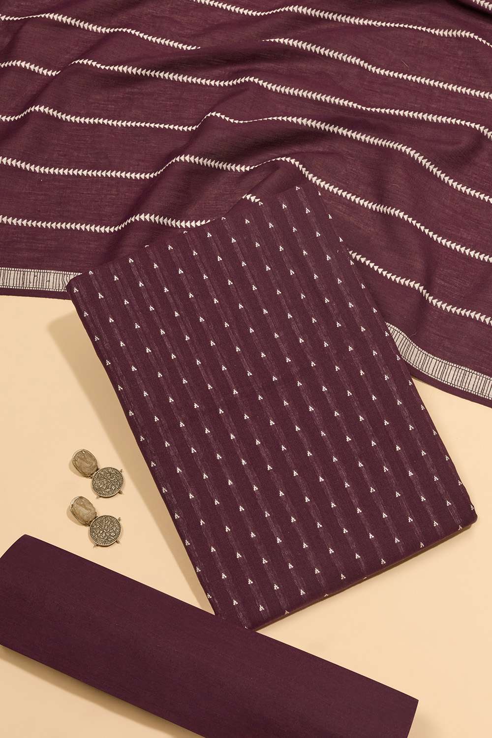 Purple Woven Pure Cotton Unstitched Suit Set image number null