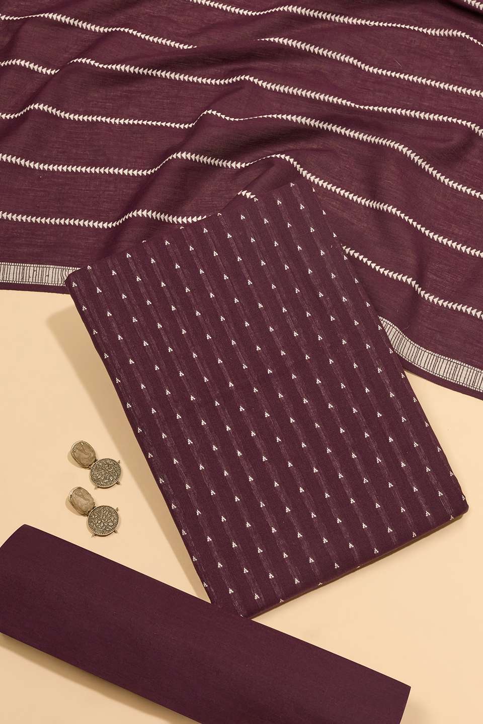 Purple Woven Pure Cotton Unstitched Suit Set