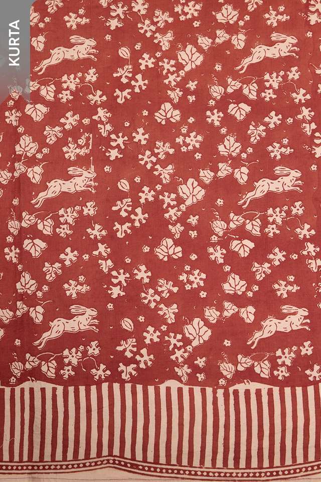 Dark Red Bagru Block Printed Pure Cotton Unstitched Suit Set thumbnail image number null