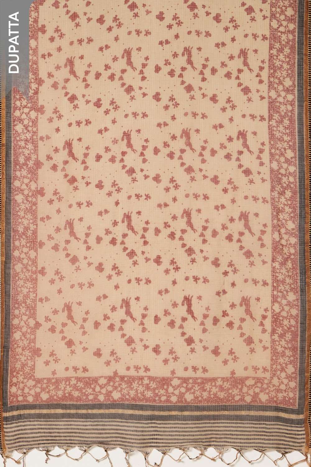 Dark Red Bagru Block Printed Pure Cotton Unstitched Suit Set image number null