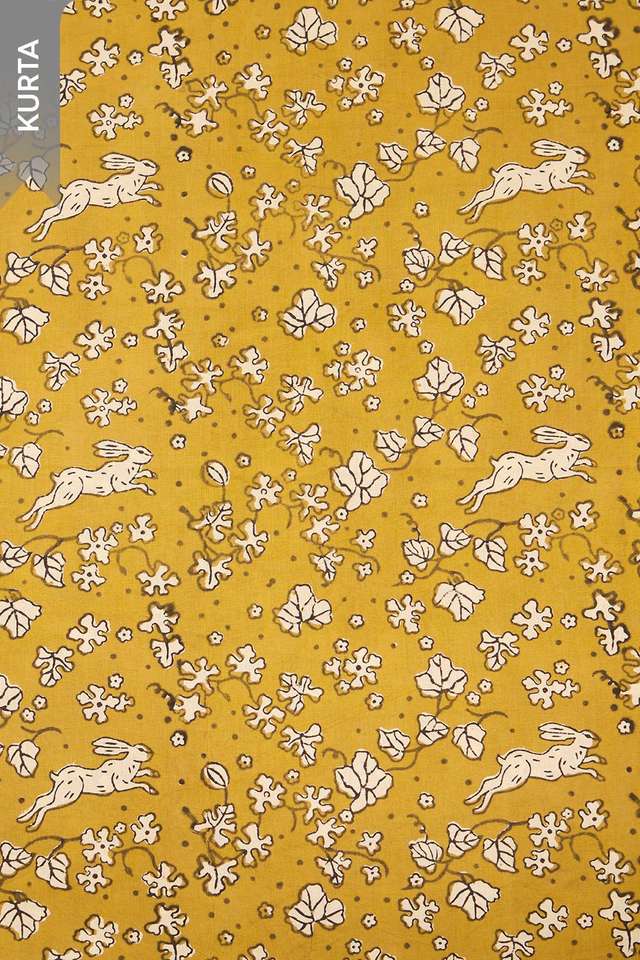 Dark Yellow Bagru Block Printed Pure Cotton Unstitched Suit Set thumbnail image number null