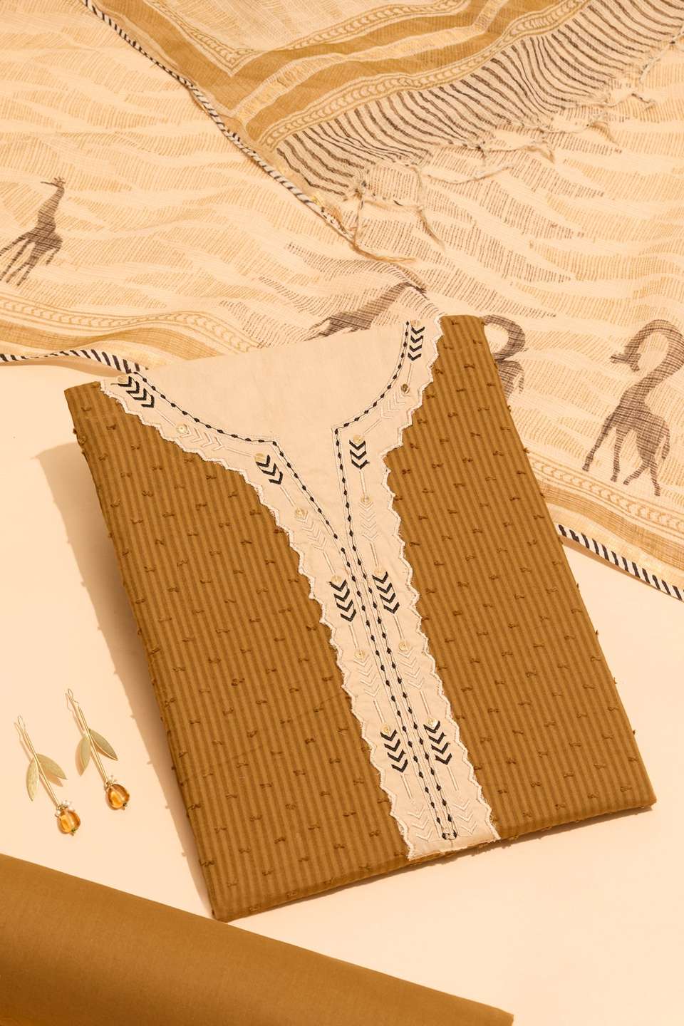 Dark Yellow Pure Cotton Embroidered Unstitched Suit Set
