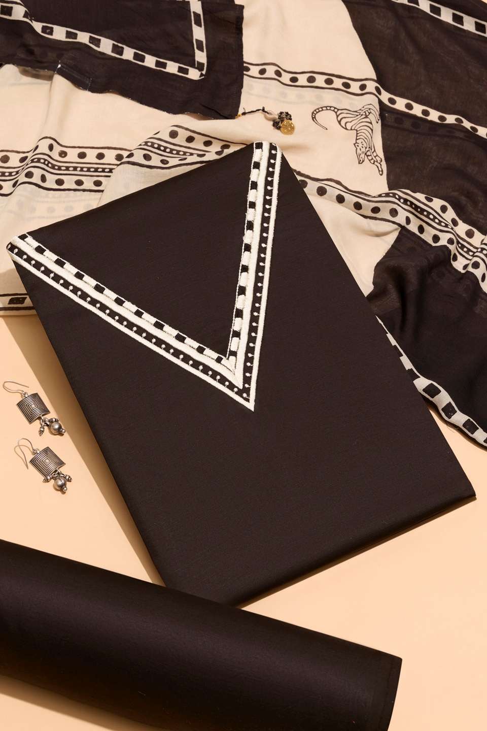 Black Viscose Embroidered Unstitched Suit Set