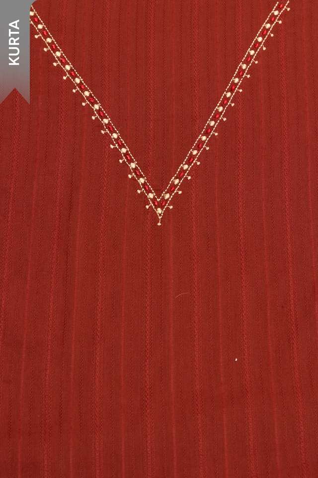Dark Red Pure Cotton Embroidered Unstitched Suit Set thumbnail image number null
