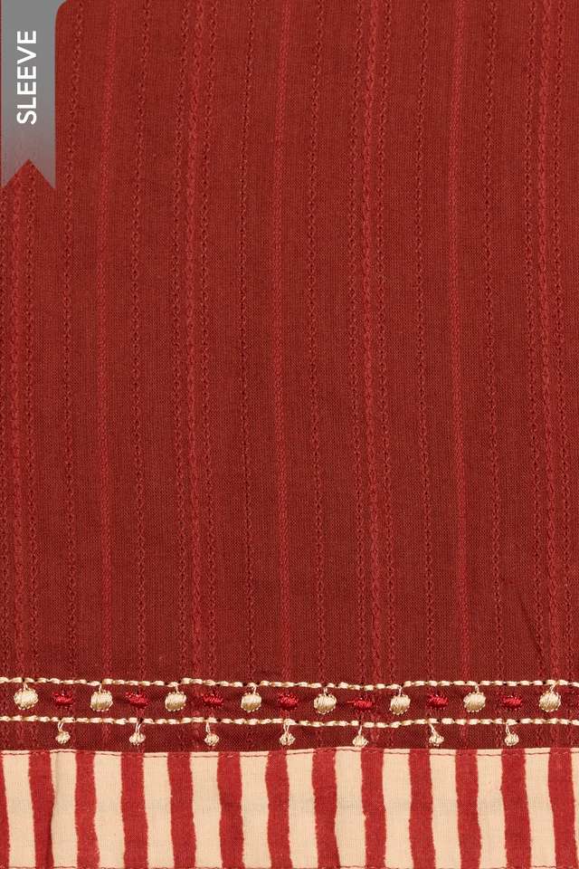 Dark Red Pure Cotton Embroidered Unstitched Suit Set thumbnail image number null