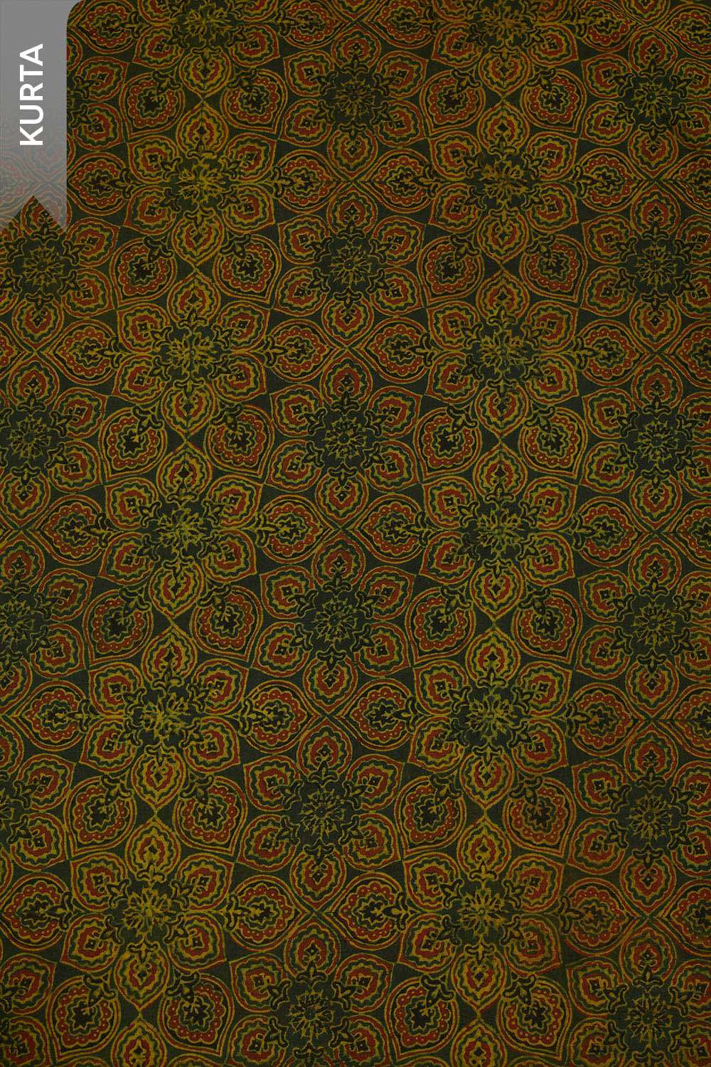 Dark Green Pure Cotton Ajrakh Unstitched Suit Set image number null
