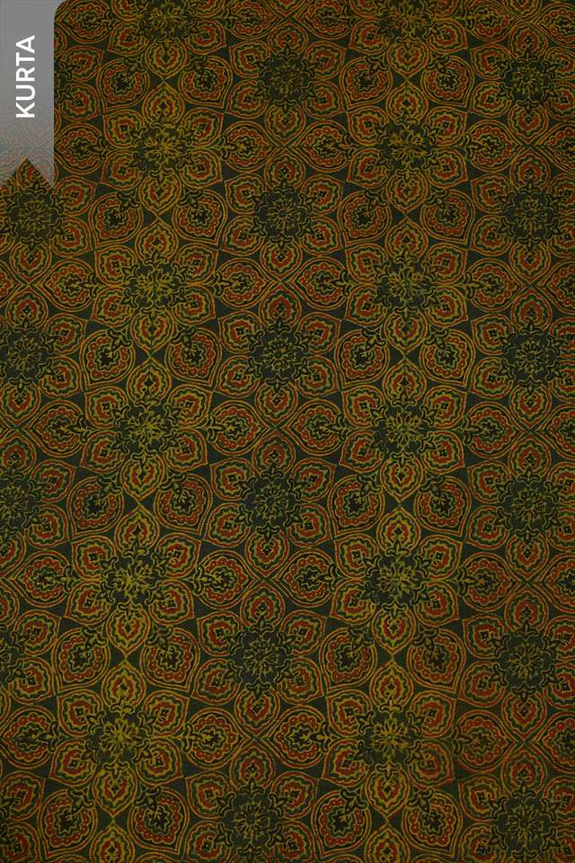 Dark Green Pure Cotton Ajrakh Unstitched Suit Set thumbnail image number null
