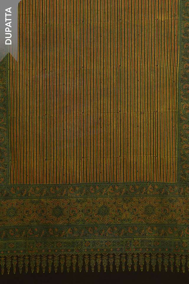 Dark Green Pure Cotton Ajrakh Unstitched Suit Set thumbnail image number null