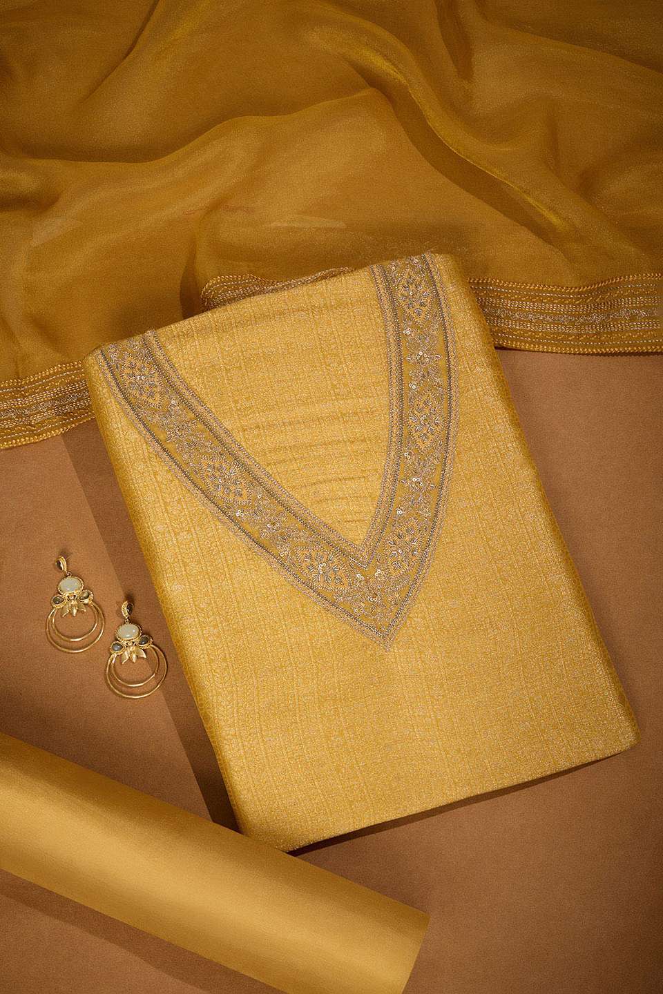 Yellow Pure Viscose Embroidered Unstitched Suit Set
